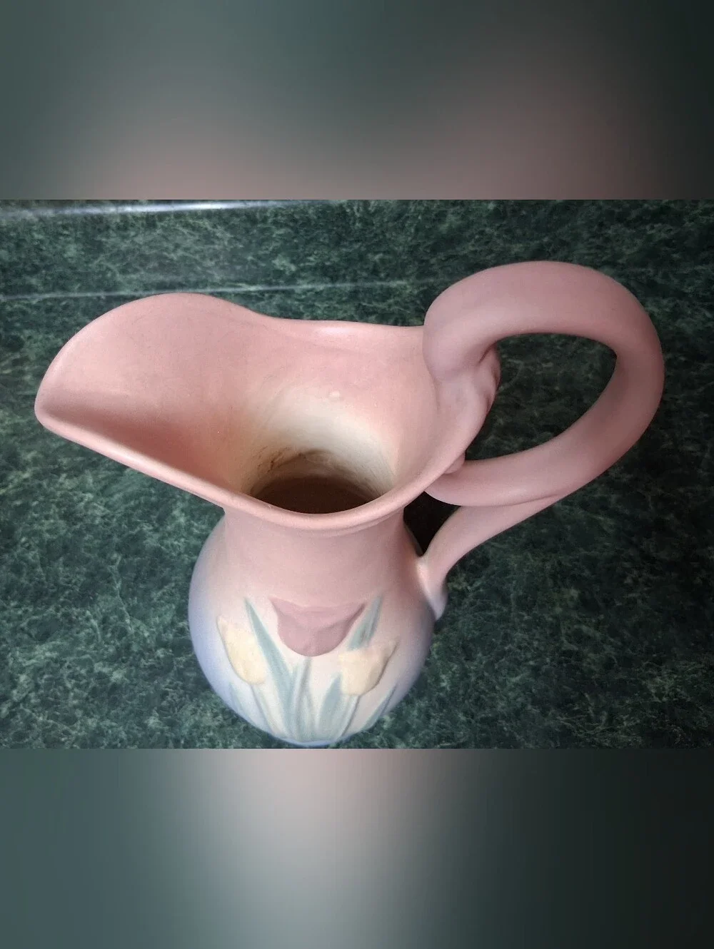 Vintage Hull 1938 Art Pottery Large Tulip Pink Blue Pitcher Vase 13” Tall
